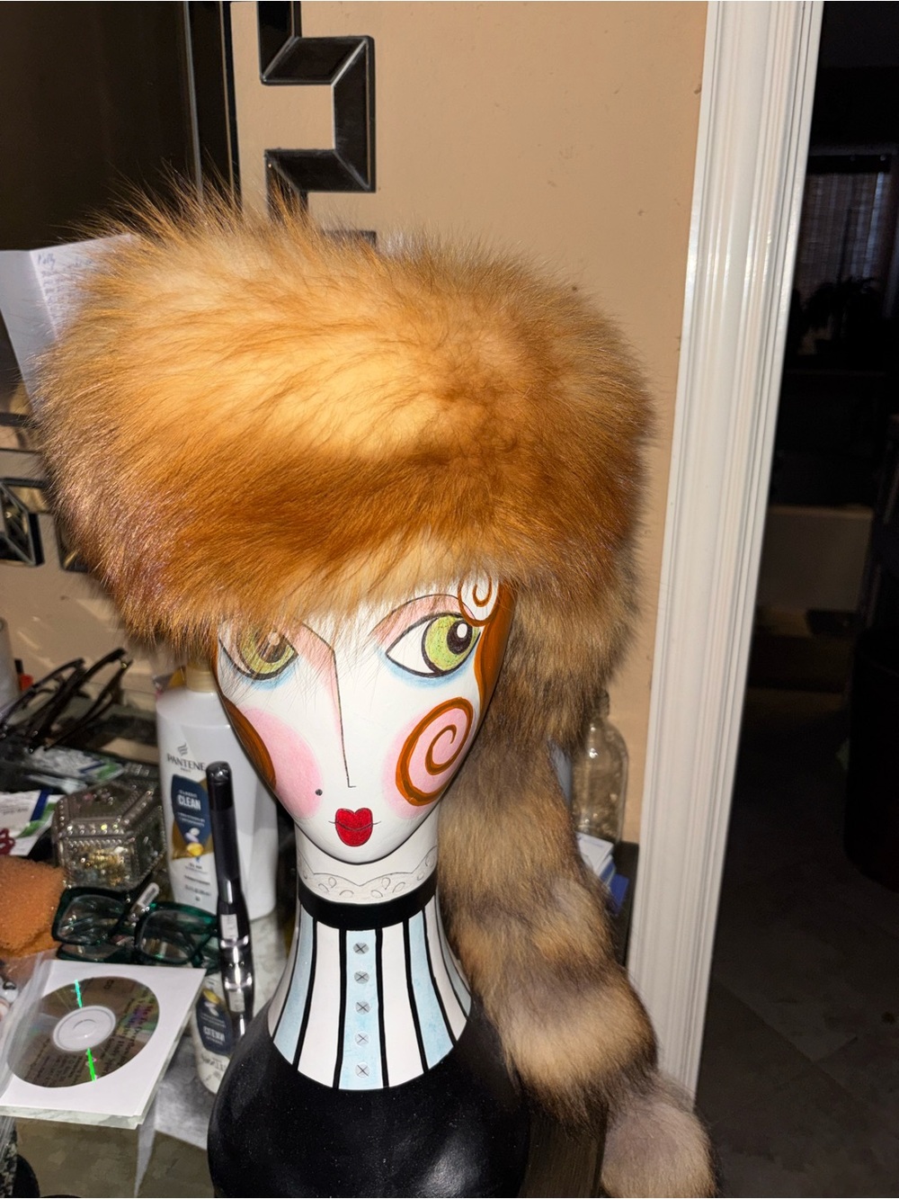 Women Fox Fur Trapper Hat Winter Natural Fur Hat with Tail
